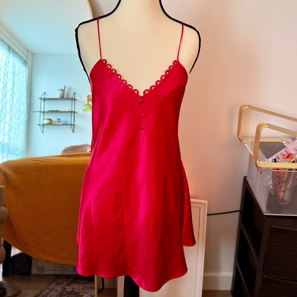 Michaels Fuchsia Satin Chemise with Button Detail
